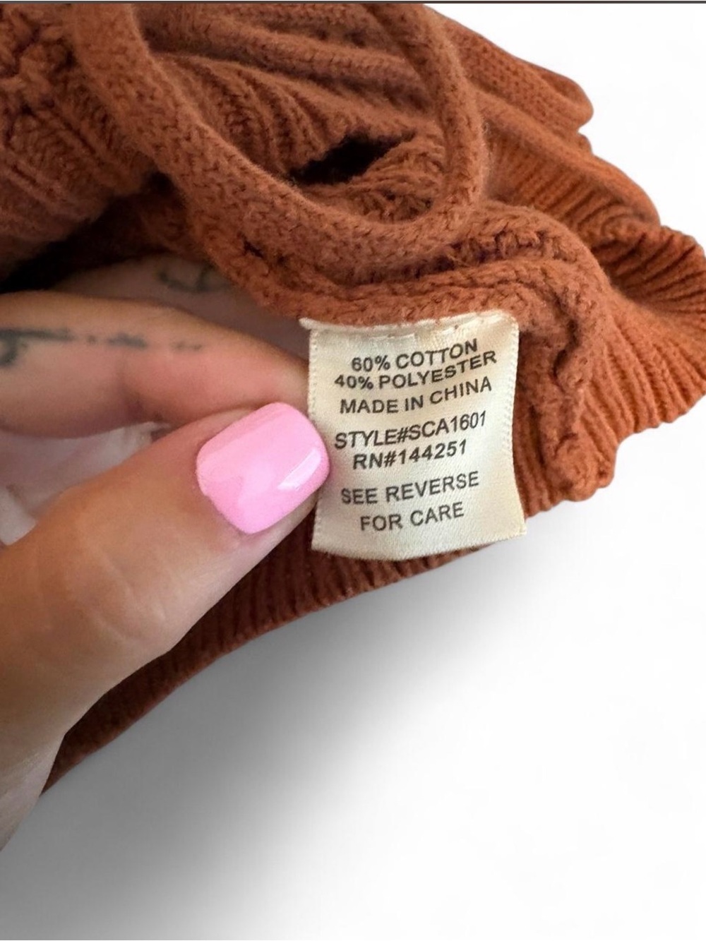Sincerly Jules Waffle-Knit Rust V-Neck Drawstring Sweater - Picture 3 of 5